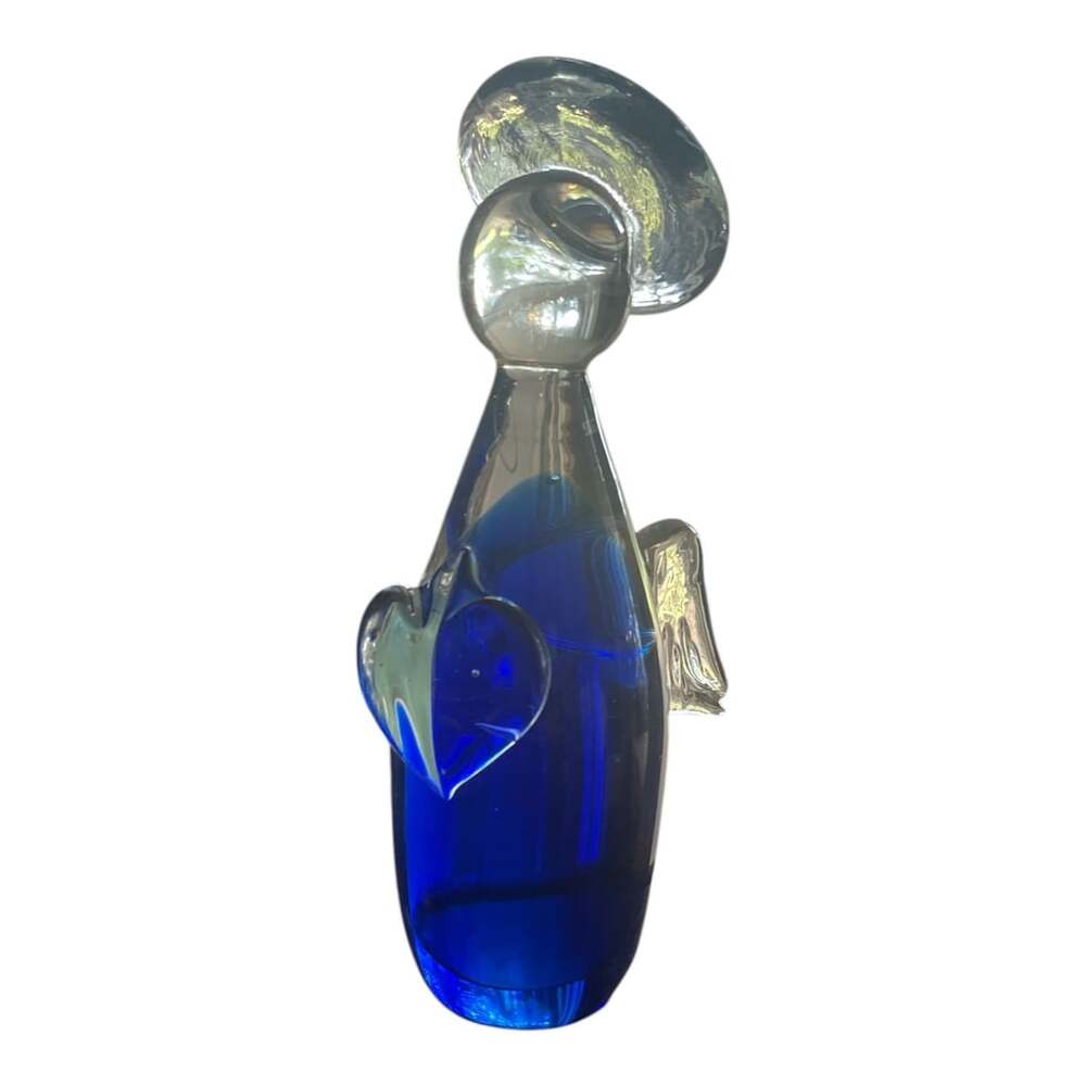 Art Glass Hand Blown Cobalt Blue and Clear Angel Figurine with Heart